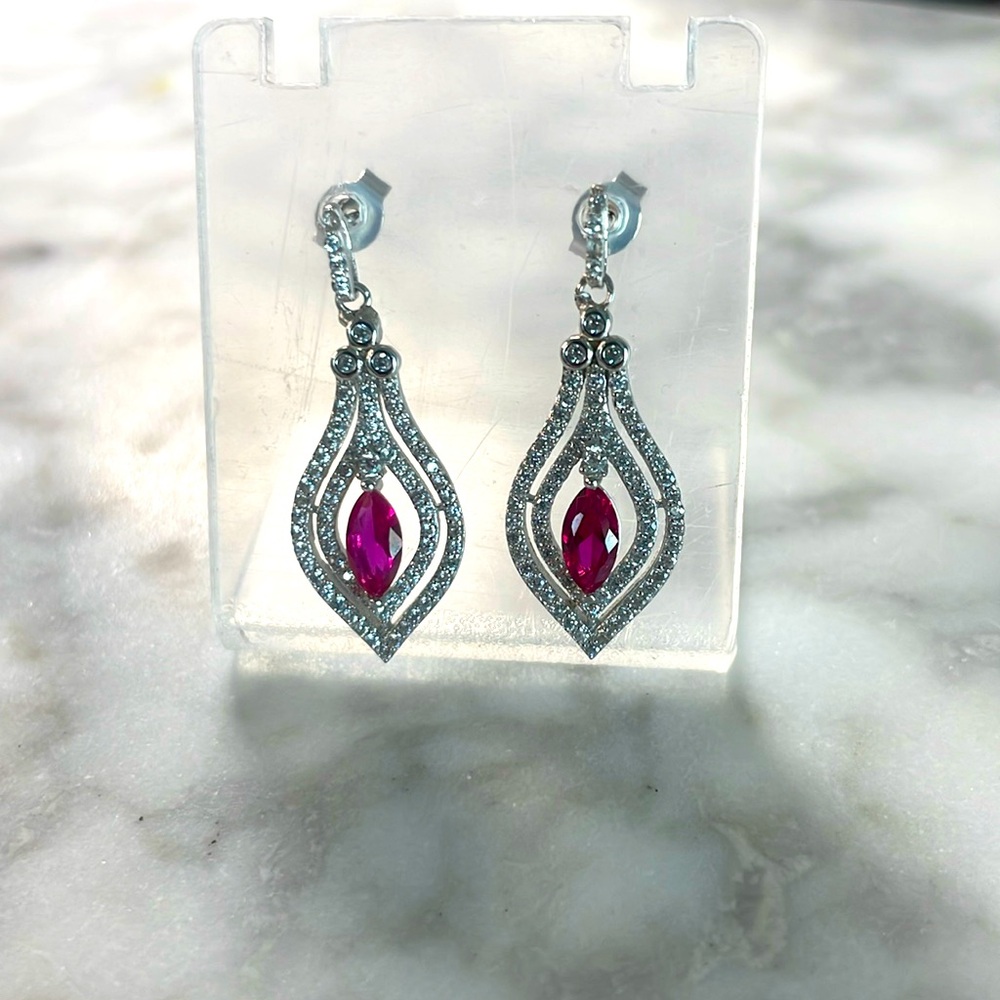 925 Ruby & Pave Crystal Dangle Earrings